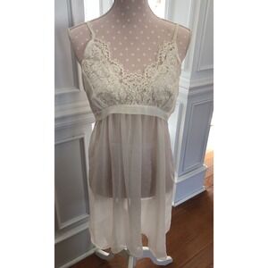 Belle Nuit Bridal Lingerie Sexy Short Gown Lace Sequin Pearls Ivory Size XL